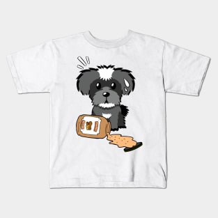 Cute Schnauzer spilled a jar of peanut butter Kids T-Shirt